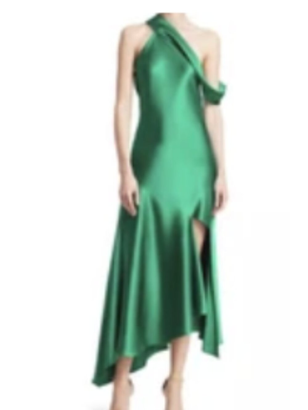 Cushnie Emerald Silk Asymmetrical Midi Dress - Picture 3 of 5